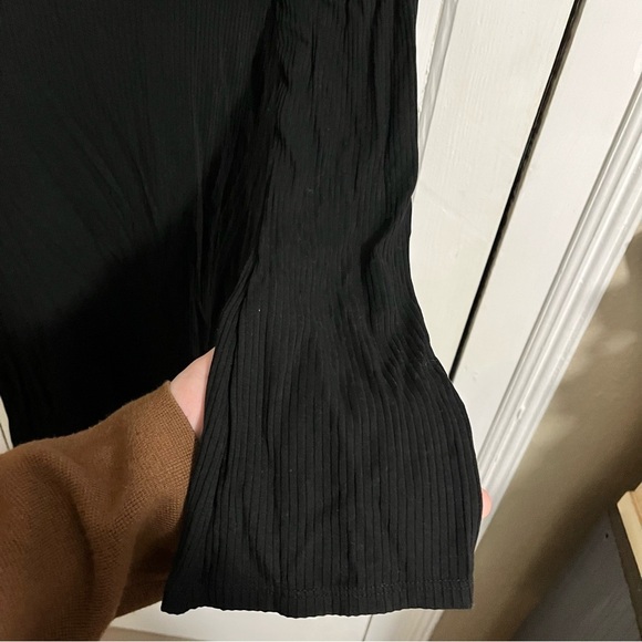 Reformation Jeans Black Ribbed Knit Dress Front Slit Large Q2 - Picture 2 of 7